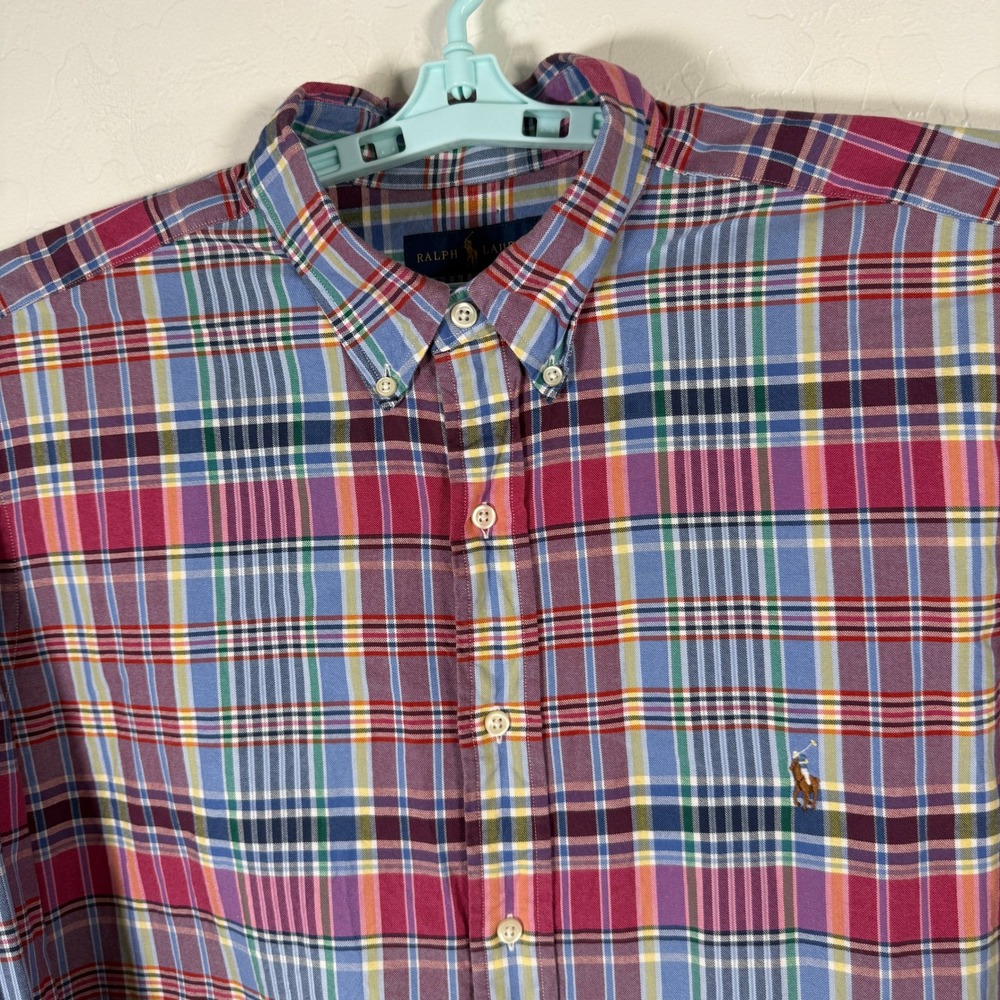 Ralph Lauren Button Down Shirt Mens‎ XLT Blue Red Plaid Long Sleeve Pony Oxford - Picture 2 of 9